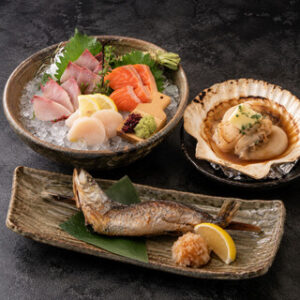 鮮魚四種・活帆立・旬魚の6,000円コース
